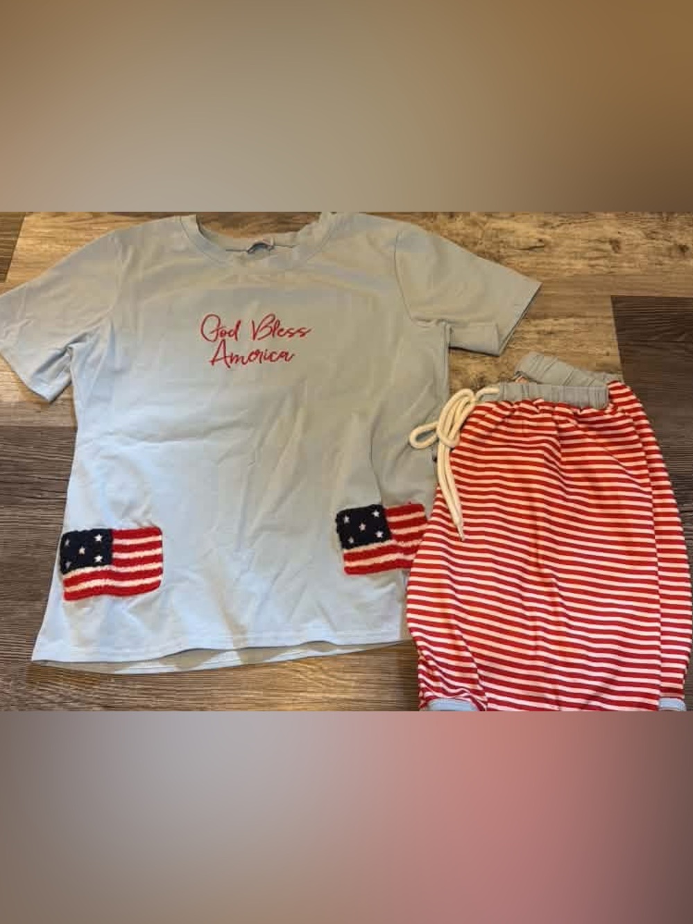 Kids Patriotic Set - Light Blue Top & Red Striped Shorts